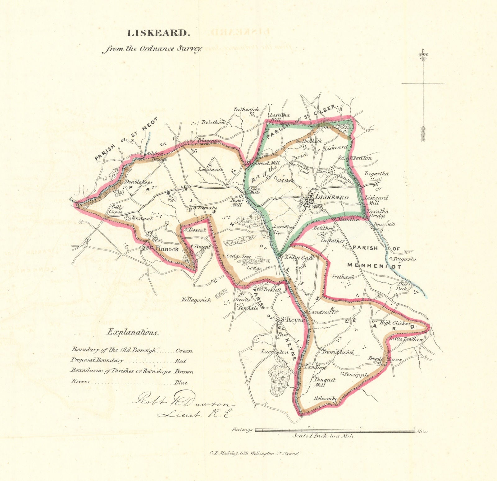 LISKEARD borough/town plan. REFORM ACT. Cornwall. DAWSON 1832 old antique map